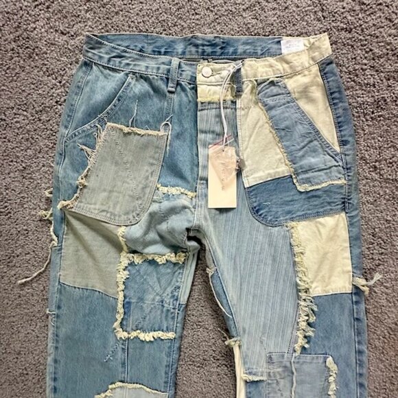 MNML Denim Patchwork Jeans - NWT - Baggy Patchwork Denim in Multi Blue Size 30 - Picture 2 of 9